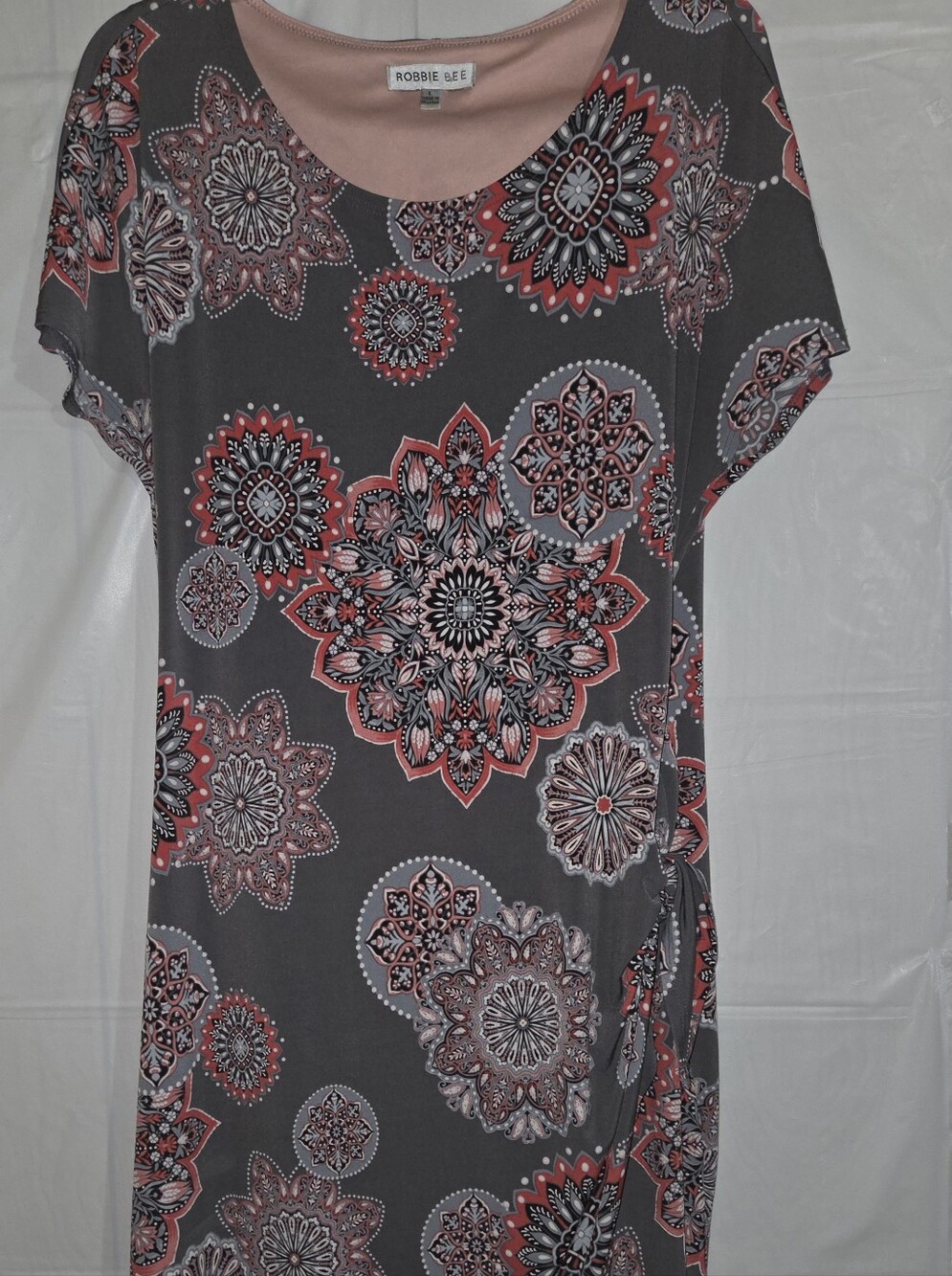Robbie Bee Gray and Coral Medallion Short-Sleeve Tunic Size XL